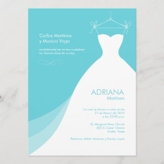 Convites Quinceañera Vestido Azul Invitaciones