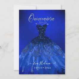 Convites Quinceañera, vestido brilhante, azul elétrico