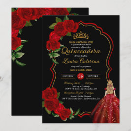 Convites Quinceanera, Vestido Elegante Dourado e Preto da r