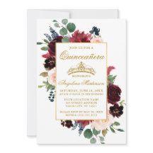 Quinceanera Watercolor Burgundy Floral Rosa