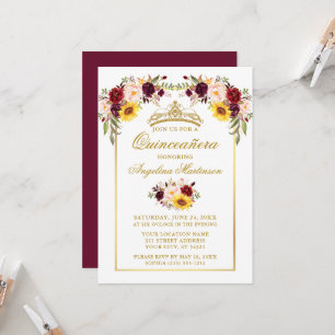 Convites Quinceanera Watercolor Mistura Floral Dourada