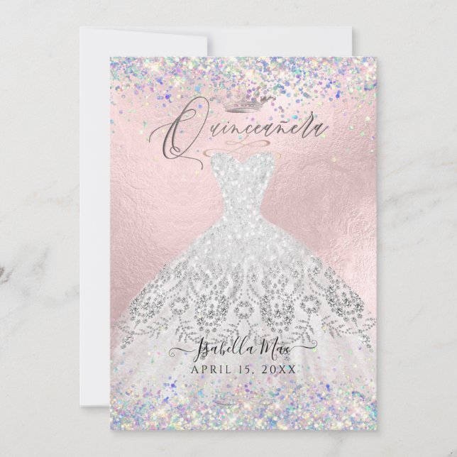 Convites Quinceanera White Dourada Dust Gliter (Frente)