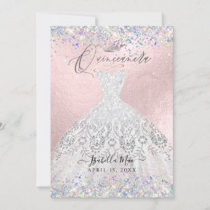 Convites Quinceanera White Dourada Dust Gliter