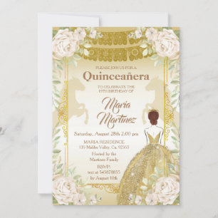 Convites Quinceanera White e Dourado Aniversário Mexicano 