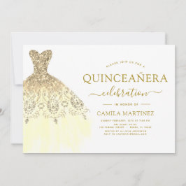 Convites Quinceanera White e Glitter Sparkle Dourado