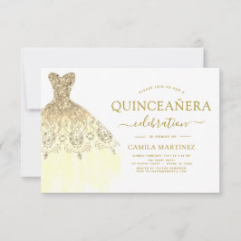 Convites Quinceanera White e Glitter Sparkle Dourado