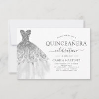 Quinceanera White e Silver Glitter Sparkle