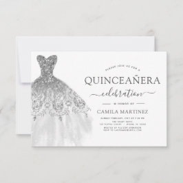 Convites Quinceanera White e Silver Glitter Sparkle