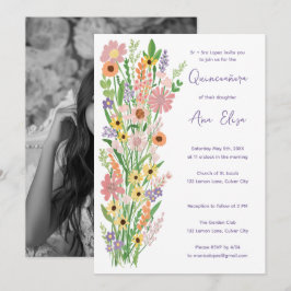 Convites Quinceañera Wildflower Foto Personalizada Pintada