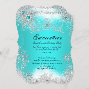 Convites Quinceanera Winter Wonderland Aqua White Snow
