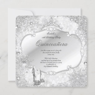 Convites Quinceanera Winter Wonderland Floco de Neve Prata 
