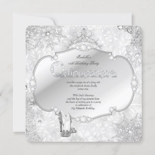 Convites Quinceanera Winter Wonderland Silver Snowflake B