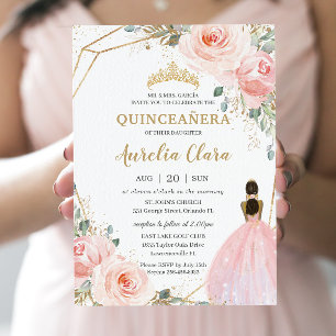 Convites Quinceañera XV Blush Pink Floral Princesa