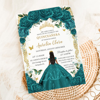 Convites Quinceañera XV Teal Green - Princesa Floral