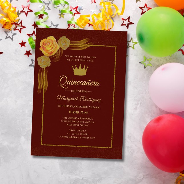 Convites quinceñera clássica floral e dourada (Criador carregado)