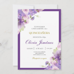 Convites Quinceñera de flores roxas