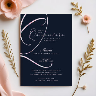 Convites Quinceñera de Marinho Mínimo Elegante e Script R