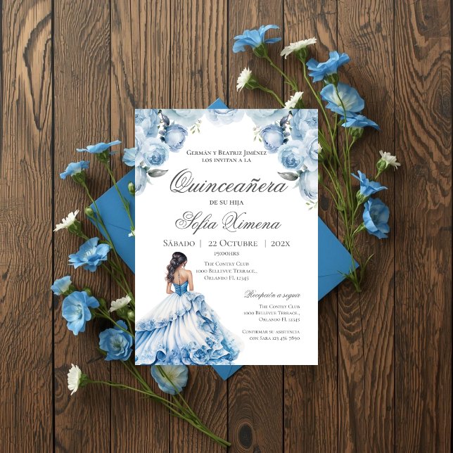 Convites Quincenera Invitation in Spanish Blue (Criador carregado)
