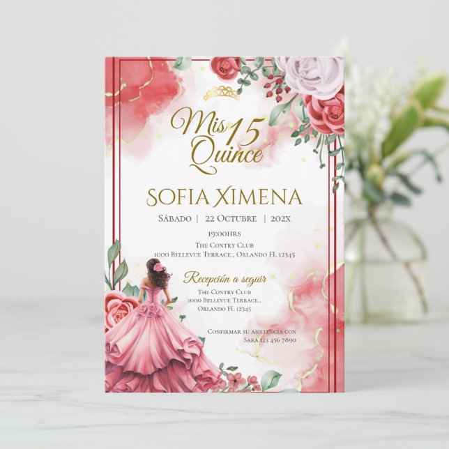 Convites Quincenera Invitation in Spanish Boho (Em pé/Frente)