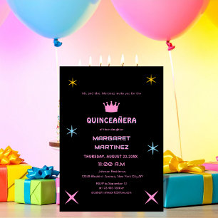 Convites quinceñera, tipografia colorida a preto e rosa