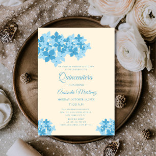 Convites Quinceñera única floral com hydrangea creme azul