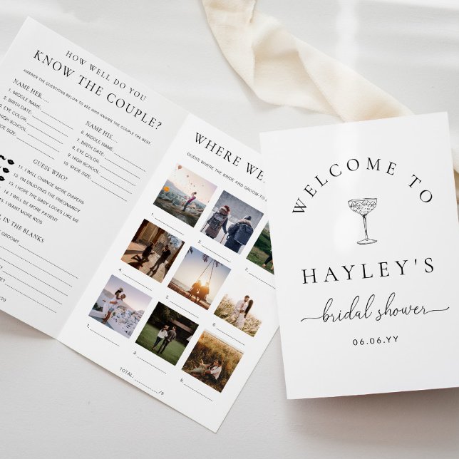 Convites Quinn Script Bridal Shower Game and Menu Booklet (Criador carregado)