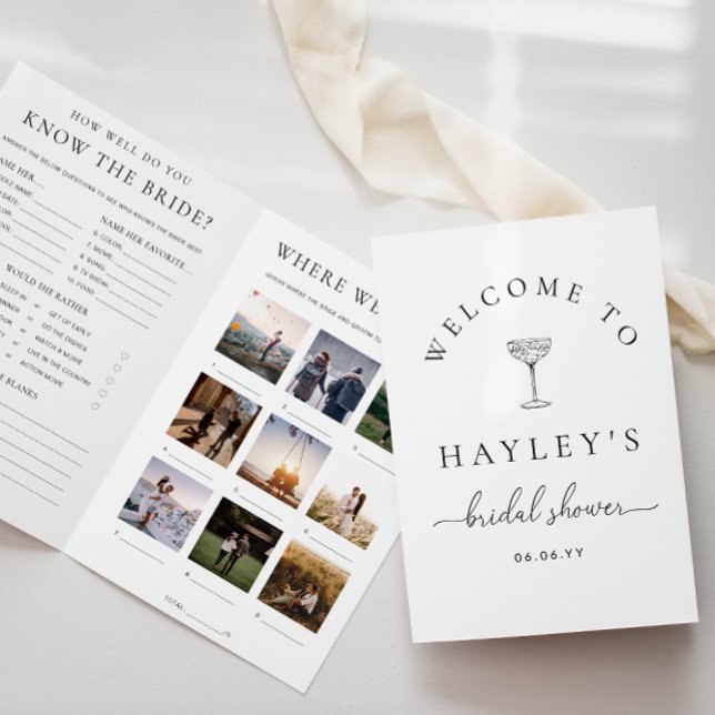 Convites Quinn Script Bridal Shower Game and Menu Booklet (Criador carregado)