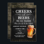Convites Quinquenta Festas de aniversário de Saúde e Cervej<br><div class="desc">Aplausos e cervejas. Convites de aniversário. É fácil personalizar. Todo o texto é ajustável e fácil de mudar para as necessidades do seu próprio partido. Elementos de fundo para painéis de chalkboard e madeiras rústicas. Diversão Chalkboard espirra e floresce. Caneca de cerveja de aquarela. Convites para ele. design de aniversário...</div>