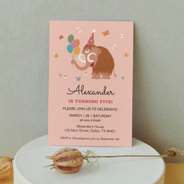 Convites Quinta 5 Cartoon de Chapéu Feliz Balões de Mamute (Criador carregado)