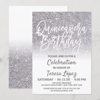 Convites Quinto-ceañera - Faux Glitter Branco