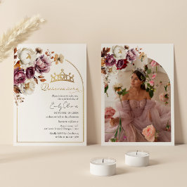 Convites Quinto-ceanera Foto Floral de outono da Burgundy