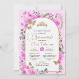 Convites Quinto Cinto, Borboleta Dourada Rosa Quente