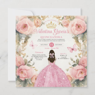 Convites Quinto Cor-de-Água Rosa Quinceañera 15 Anos Flores