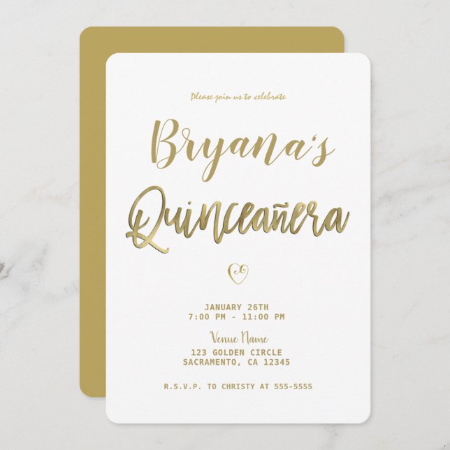 Convites Quinto Mínimo Moderno e Branco 15 Quinceañera (Frente/Verso)