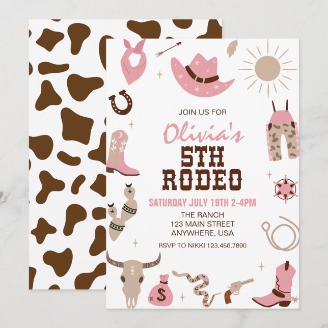 Convites Quinto Rodeio Pink Western 5º Aniversário (Frente/Verso)
