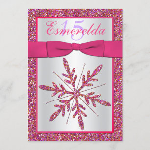Convites Quinto, Silver Glitter Snowflake Quinceanera Convi