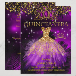 Convites Quinze Anos Aniversário Tiara Roxo Magenta Dourado