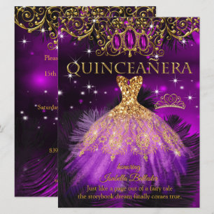 Convites Quinze Anos Aniversário Tiara Roxo Magenta Dourado