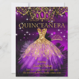 Convites Quinze Anos Aniversário Tiara Roxo Magenta Dourado