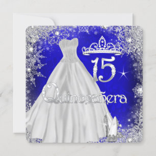 Convites Quinze Anos Azul Prata Flocos de Neve Festa