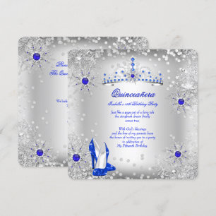 Convites Quinze Anos Azul Real Prata Winter Wonderland