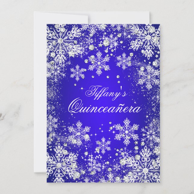 Convites Quinze Anos Blue Snowflake Winter Wonderland (Frente)
