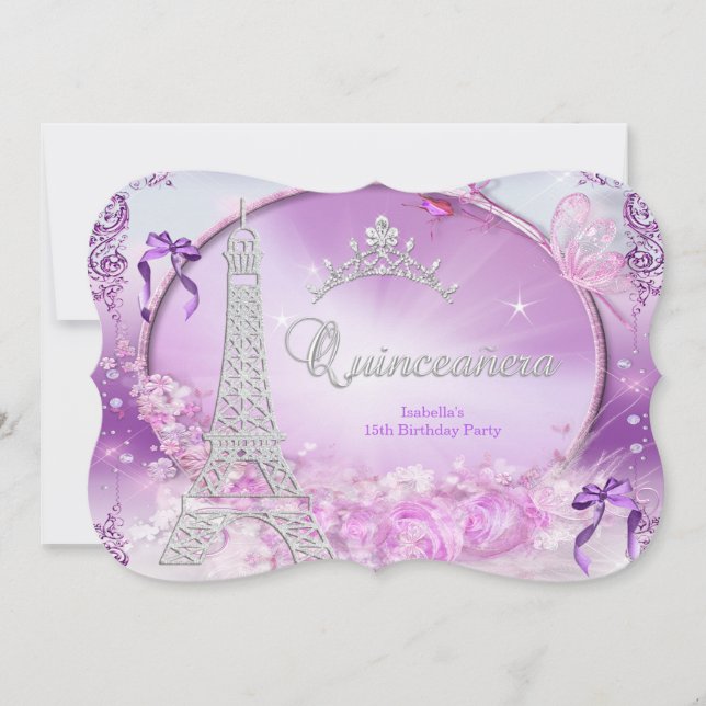 Convites Quinze Anos de Princesa Mágico Roxo Prata 2 (Frente)