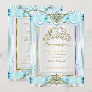 Convites Quinze Anos Elegante Azul Turquesa Dourado Prata B