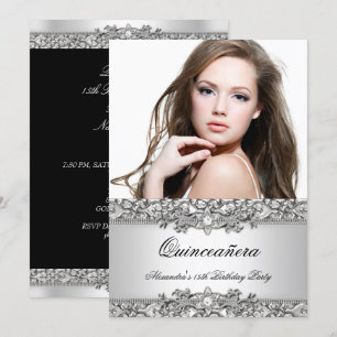 Convites Quinze Anos Elegante Prata Branco Diamante Foto