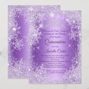 Convites Quinze Anos Floco de Neve Roxo Inverno Encantado