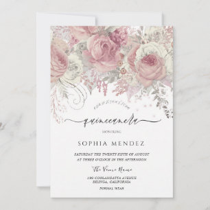 Convites Quinze Anos Floral Encantado Silver Blush