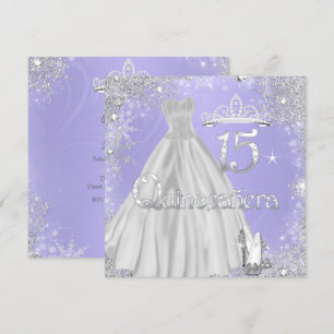 Convites Quinze Anos Lilac Flocos de Neve Prata Festa