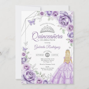 Convites Quinze Anos Lilás Roxo Prata Loira Menina Floral
