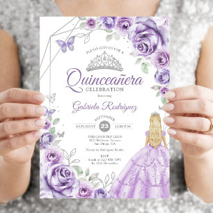 Convites Quinze Anos Lilás Roxo Prata Loira Menina Floral